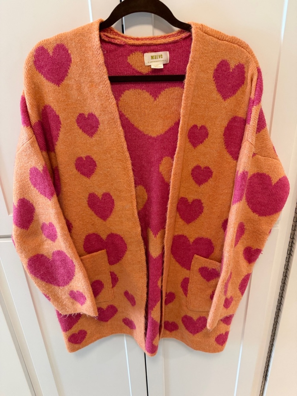 Maeve Orange Cardigan with Pink Heart Motif